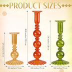 Mumufy 3 Pcs Thanksgiving Glass Candlestick Holders Thanksgiving Ball Shaped Glass Taper Candle Holder Amber Olive Honey Gold Fall Candle Stick Vase Decor for Holiday(5.9, 7.9, 10 inch,Vivid)
