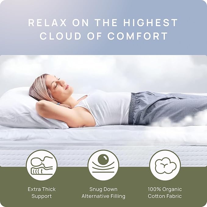 Plush Extra Thick Twin XL Mattress Topper for College Dorm, Soft & Cooling Pillow Top Bed Topper for Back Pain Relief with 300TC Cotton Cover, Overfilled Mattress Pad, Fit to 6”-22” Mattress.