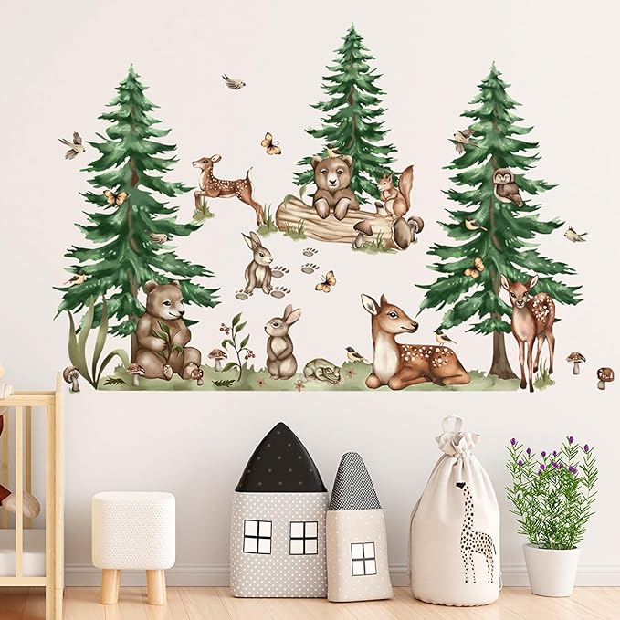 Jungle Animal Wall Stickers Forest Safari Wall Decals Kid Room Nursery Baby Bedroom Décor (Cedar Tree Animals)