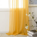 HUTO Gold Yellow Sheer Curtains 63 Inches Long for Living Room Rod Pocket Top Window Sheer Panels Curtains for Bedroom 2 Panels