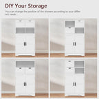 WEENFON Bathroom Cabinet with Adjustable Shelf, Storage Cabinet with 2 Doors & 2 Drawers, Cupboard, for Living Room, Hallway, White
