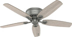 Hunter 52 inch Indoor Ceiling Fan with LED Lights - Ceiling Fan with Pull Chain, For Bedroom, Living Room, or Kitchen, Low Profile Mount, No Remote, 5 Blades - Builder 51113, Matte Silver