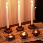 VOHO 12pcs Brownish Amber Candle Holders for Fall Decor, Vintage Ribbed Candlestick Holders Centerpiece Table Decorations, Heavy Glass Taper Candle Holders for Candlesticks/Votive Candles