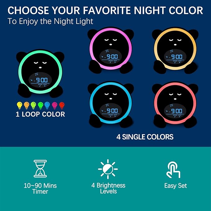 OK to Wake Clock for Kids, Sleep Training Clock with Night Light and Sound Machine, Kids Alarm Clock for Bedrooms, Blue