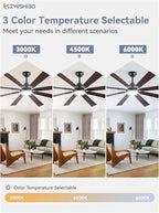 ZMISHIBO 62 inch Large Ceiling Fans with Lights and Remote, Indoor/Outdoor Black Modern Ceiling Fan for Kitchen Living Room Patio, 6 Speed Reversible Quiet DC Motor, 3 CCT, Dual Finish 8 Blades
