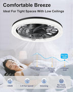 Ceiling Fans with Lights, Socket Fan Light with Remote Control, Dimmable Brightness 3000K-6500K Memory, Socket Modern Flush Mount Low Profile Ceiling Fan for Bedroom, Small Living Room, Kitchen Black