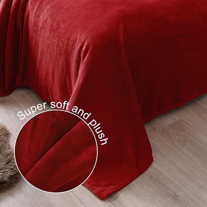 Exclusivo Mezcla Fleece Blanket Twin Size for Bed, Super Soft and Warm, All Season Use, Cozy, Plush, Lightweight, 90x66 Inches, Deep Red