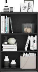 Furinno JAYA Book Shelf, 3-Tier Bookshelf, Bookcase with Adjustable Shelves, 9.5 x 24.5 x 40.3, for Living Room, Bedroom, Home Office, Blackwood