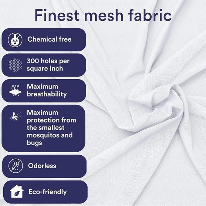 EVEN NATURALS Luxury Mosquito Bug Net for Bed Canopy, Tent for Single to Twin XL, Camping Screen House, Finest Holes Mesh, Square Netting Curtain for Bunk Bed, Storage Bag, Mosquito Netting for Patio