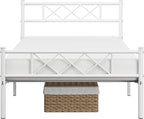 Yaheetech Twin Size Metal Platform Bed Frame with Simple Headboard and Footboard, Mattress Foundation for Under Bed Storage, Steel Slat Support, No Box Spring Needed, Easy Assembly, White