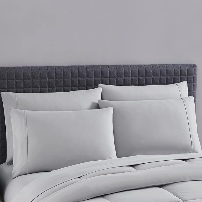 King Size Comforter Set with Sheets - 7-Piece Bedding Collection - 1 Comforter, 1 Fitted Sheet, 1 Flat, 4 Pillowcases - Deep Pocket - Soft & Breathable Premium Quality - Ideal for All Seasons, Silver