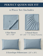 LANE LINEN 100% Organic Cotton Eco Friendly Sustainably Produced Queen Sheets Set, Low Pill Fade Resistant Machine Wash Fully Elasticized Cotton Bedding Queen Set- French Blue