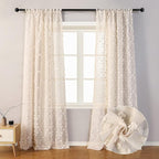 MYSKY HOME Pom Pom Beige Sheer Curtains for Bedroom Girls Room Curtains 108 Inches Long for Nursery Kids Light Filtering Boho Window Drapes, Rod Pocket, 38" Wide, 2 Panels