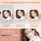 FASCINATE 10X Magnification Compact Travel Makeup Mirror with Lights and Magnification, 3.5 inch Portable 1X/10X Magnifying Mirror with 3 Color Light, Folding, Handheld (White)