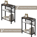 Side Table for Small Space, 3-Tier Narrow End Tablewith Magazine Holder,Slim Nightstand, Skinny Snack Couch Table in Living Room, Bedroom Study and Balcony(Ash Brown)
