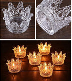 Vixdonos Crown Glass Tealight Candle Holder Set of 12 Clear Votive Candle Holders for Wedding, Party and Home Decor