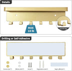 GTK Key Holder for Wall, Key Hooks with Tray and 6 Hooks, Wall Mounted Key Holder for Hallway, Key Rack with Shelf for Mail Storage (Gold)