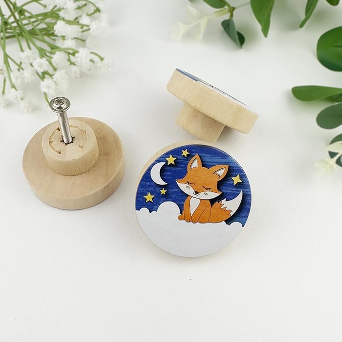 JamJam 8 Pack 1.8" Wooden Dinosaur Drawer Handle Pulls Unique Kids Nursery Room Animal Themed Cabinet Dresser Drawer Knobs
