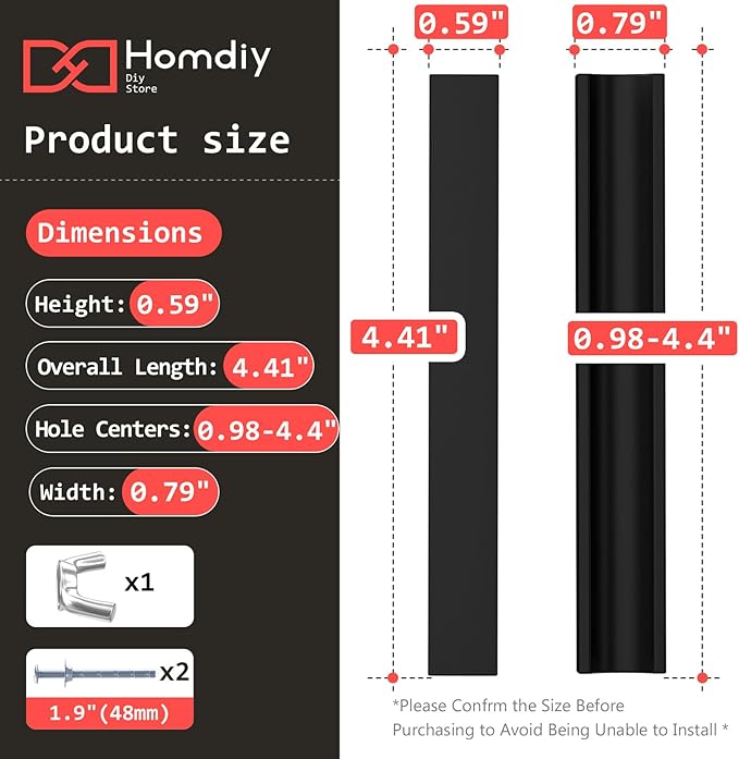 homdiy 5 Pack Adjustable Black Cabinet Pulls 1" to 4" (25-102mm) Adjustable Hole Distance Drawer Pulls