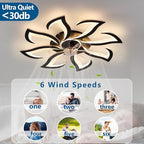 Modern Ceiling Fan with Lights Remote Control, 32" Black 6 Speeds 3 Light Color Low Profile Flush Mount Ceiling Fan for Kitchen Bedroom