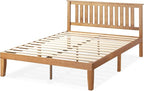 Mellow Marley 14 Inch Solid Wood Platform Bed with Paneled Headboard, Natural Pine, Queen