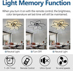 Ceiling Fan with Lights Remote Control, Black Flower Ceiling Fan with Light, 3 Light Color Modern Low Profile Flush Mount Ceiling Fan for Kitchen Bedroom Living Room