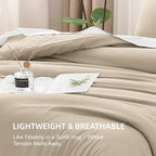 Litanika Comforters Khaki Oversized King Size, 3 Pieces Lightweight Solid Bedding Comforter Set, All Season Fluffy Bed Set (120x98In Comforter & 2 Pillowcases)