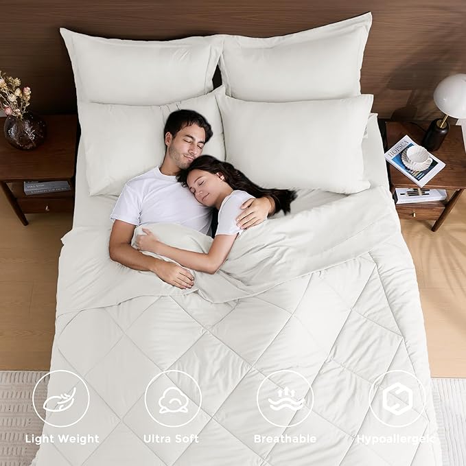 HEVUMYI Ivory King Comforter Set - 7-Piece All Season Bed in a Bag King, Ultra Soft Bedding Set with Comforter, Flat Sheet, Fitted Sheet, Pillowcases, Pillow Shams