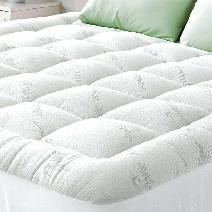 Ultra Soft California King Size Mattress Topper - Viscose Made from Bamboo Pillow Top Mattress Pad for Back Pain Relief - Naturally Cooling for Hot Sleepers, White