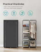 SONGMICS Portable Closet, Clothes Storage Organizer with 6 Shelves, 1 Clothes Hanging Rail, Non-Woven Fabric Closet, Metal Frame, 34.6 x 17.7 x 66.1 Inches, Black URYG84BK