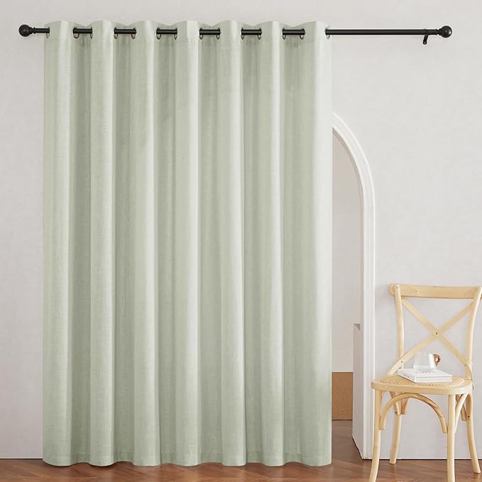 RYB HOME Extra Wide Semi Sheer Curtains, Grommet Easy Sliding Room Divider for Office Bedroom Separation, Large Window Curtains for Sliding Glass Door, Sage Green, W 100 x L 84, 1 Pcs