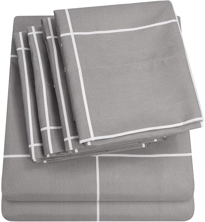 Twin Size Bed Sheets - 4 Piece 1500 Supreme Collection Fine Brushed Microfiber Deep Pocket Twin Sheet Set Bedding - 1 EXTRA PILLOW CASES, GREAT VALUE, Twin, Window Pane Gray