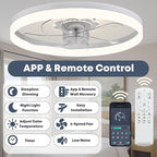 23.6'' Ceiling Fan with Light, Upgraded Low Profile Fan, Flush Mount Ceiling Fan, 6 Speeds, Dimmable LED, App & Remote Control, Quiet DC Motor, for Bedroom, Living Room, F115 White