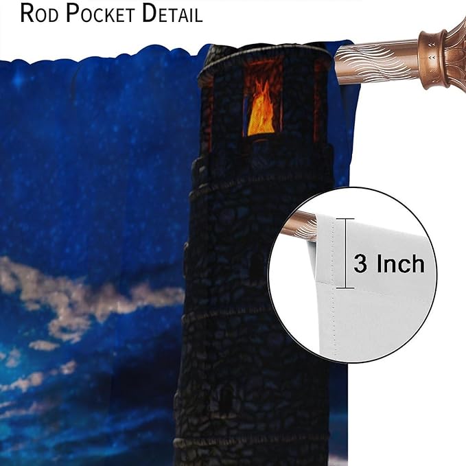 Pirate Ship Curtains, Nautical Sailboat Sailing Ocean Adventure Full Moon Cloudy Night Sky Old Lighthouse Print Blackout Window Treatments for Bedroom Living Room 63x72in