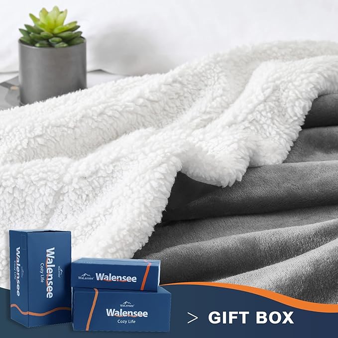 Walensee Sherpa Fleece Blanket (King Size 108”x90” Grey) Plush Throw, Gray Fuzzy Super Soft Reversible Microfiber Flannel Blankets for Couch, Bed, Sofa Ultra Luxurious Warm and Cozy for All Seasons