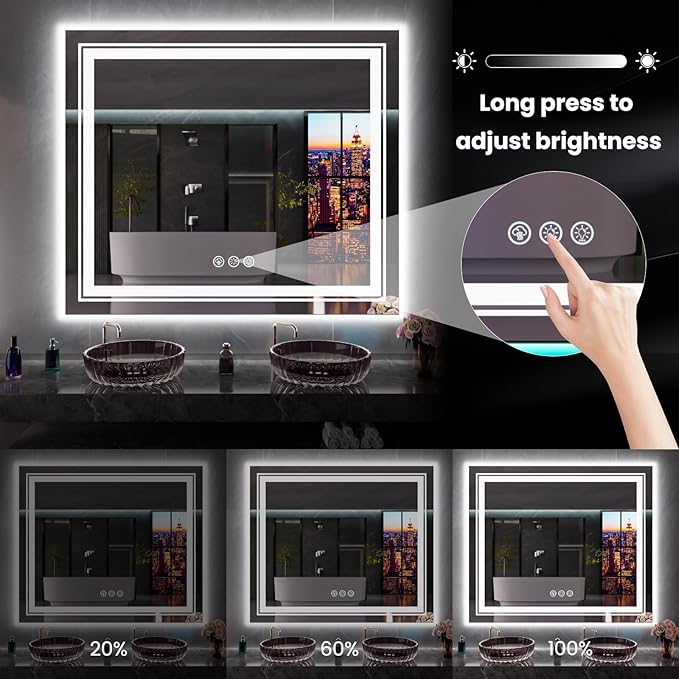 LED Mirror for Bathroom, 55"X36" with 8 RGB Backlit +3 Front Lit (Adjustable Individually), Anti-Fog, Large Lighted Bathroom Vanity Mirror for Wall,Shatterproof,Memory Function,Tempered Glass