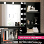 Vanity Desk with Mirror & Light, Large Drawer & Three Level Storage Dresser, 3 Lighting Modes Adjustable Brightness, Bedroom Dressing Table (Black)