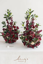 Ling's moment 41" Tall Fall Free Standing Artificial Flowers Arrangements 2pcs Wedding Aisle Runner Chair Decoration Fake Bordeaux Red for Arch Entryway Ceremony Reception Church Rose Floral Party