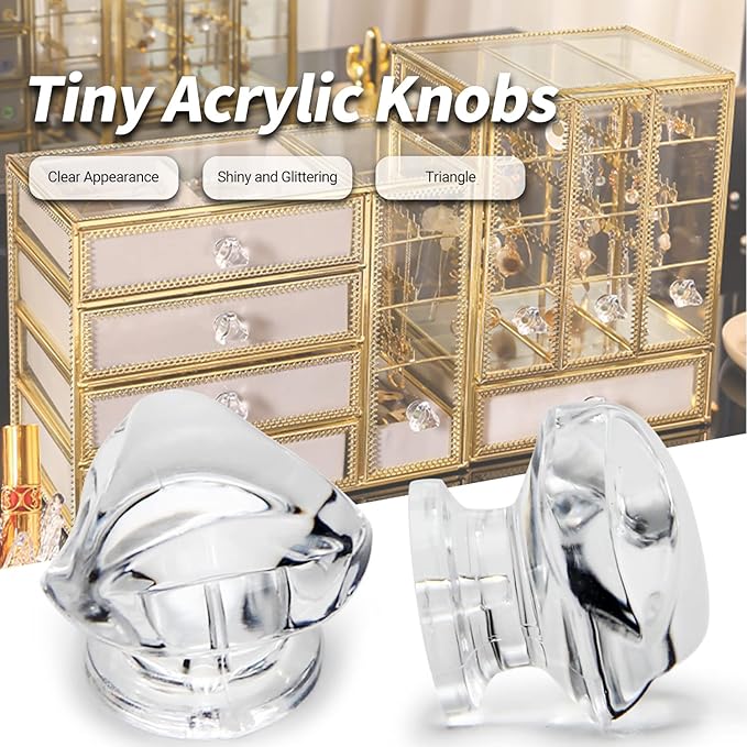 MroMax Tiny Pull Handle Triangle Acrylic Mini Knob 19mm Diameter Small Size Clear Shiny Knob Cute Decoration for Jewelry Box, Gift Case and Makeup Box 2Pcs