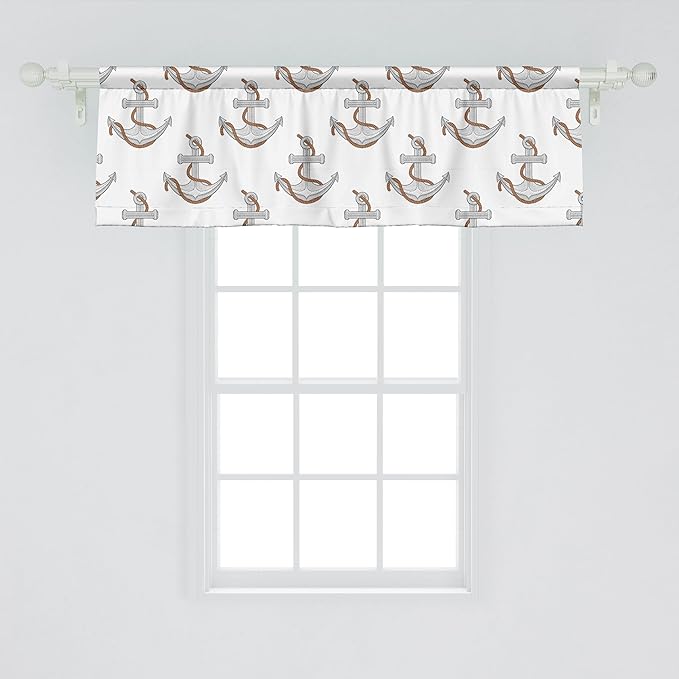 Ambesonne Vintage Nautical Tattoo Window Valance, Repetitive Anchor and Motif Maritime Pattern, Curtain Valance for Kitchen Bedroom Decor with Rod Pocket, 54" X 18", Pale Cinnamon Pale Grey