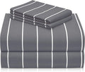 LuxClub 4 PC Full Size Sheet Set Bed Sheets, Breathable Luxury Deep Pockets Wrinkle Free Cooling Sheets Machine Washable Hotel Bedding (Full, Striped Light Grey)