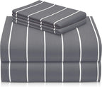 LuxClub 4 PC Full Size Sheet Set Bed Sheets, Breathable Luxury Deep Pockets Wrinkle Free Cooling Sheets Machine Washable Hotel Bedding (Full, Striped Light Grey)