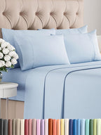 King Sheets Set 6 Piece - Includes 4 Pillowcases - Bed Sheets King Size - Soft Hotel Luxury Bedding - Cooling, Comfy, Cozy & Breathable - 1 Flat & 1 Fitted & 4 Pillowcases w/ Deep Pockets - Sky Blue