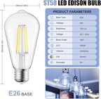 Brightown 4 Pack LED Edison Bulbs, 6W, Equivalent 60W, High Bright 5000K White,750 Lumens, Non-Dimmable, E26 Medium Base ST58 Antique Filament Bulbs with 83+ CRI for Ceiling Fan Bathroom Porch