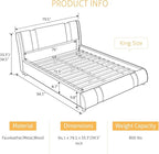 SHA CERLIN Modern Faux Leather King Bed Frame with Adjustable Headboard and Iron Accents, Deluxe Upholstered Platform Bed with Solid Wooden Slats Support - White + Black