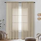 OVZME Taupe Sheer Curtains 90 Inches Long 2 Panels - Soft Light Filtering Window Sheer Panels for Living Room/Bedroom, Top Dual Rod Pocket, 1 Pair, Each 42Wx90L Inches