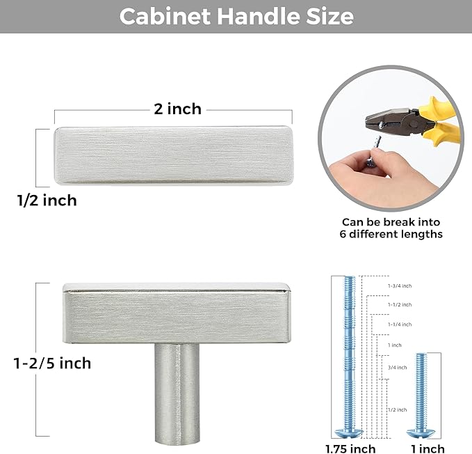 30 Pack Silver Cabinet Knobs - Sqaure Bar Cabinet Pulls Brushed Nickel Knobs for Kitchen Cabinet Drawer Stainless Steel Dresser Knobs for Cabinet Hardware 2in Length Single Hole