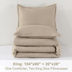 Litanika Khaki Comforter Set King Size, 3 Pieces Solid Bedding Comforter Set, All Season Down Alternative Bed Set (104x90In Comforter & 2 Pillowcases)