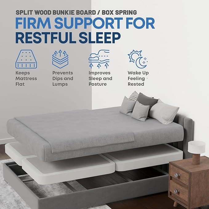 Nutan Inch Sturdy Box Spring for Mattress Support-Durable and Fully Assembled, Natural Wood California King(Fold), White, 4" Foundation