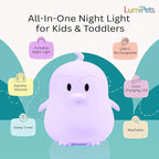 Lumipets Remote Control Silicone Night Light for Kids - Penguin Design with 9 Soft Colors & Sleep Timer - Rechargeable, Battery-Operated Lamp for Bedroom | Baby Nursery, Toddler, Girls, Boys